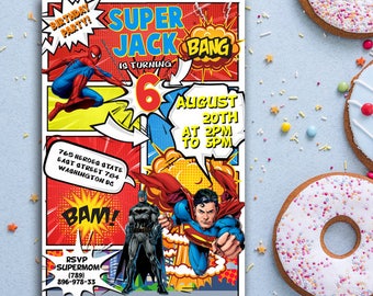 superhero invitation, FAST customization, same day customized on weekdays, superhero birthday invitation, superman invitation, avengers