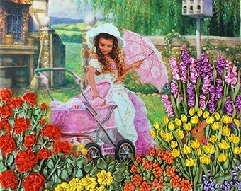 ribbon embroidery kit full kit handmade supply DIY gift idea silk ribbon rose silk embroidery floral embroidery needlepoint kit stitch kit