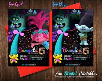 Trolls Birthday Invitation, Trolls Invitation, Trolls Party Invitation, Troll Invites, Trolls Birthday Party, Trolls Poppy Party