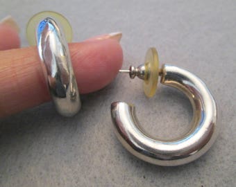 Wide Smaller Size Sterling Silver Hoop Earrings> Post Closure> new old stock, never worn