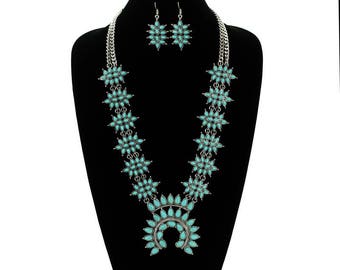 Western Squash Blossom Necklace Set-HN6626SBTQ0058