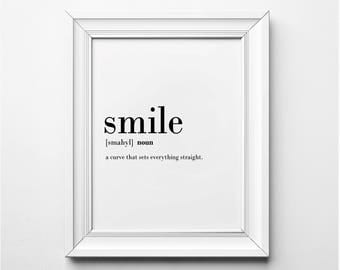 Smile Definition, Positivety Wall Art, Smile Print, Motivational Art, Printable Poster, Inspirational Art, Printable Art, Smile Wall Art