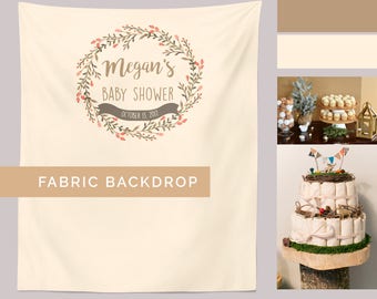 Baby Shower Backdrop Woodland, Fall Cake Table Backdrop, Woodland Party Decorations, Custom Fabric Banner, Gender Neutral Shower Photo Booth