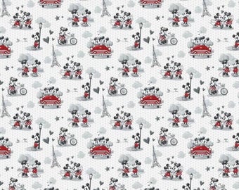 Mickey Mouse Fabric, Minnie, Paris, Fabric, Vintage Scenes of Romance, Disney, Fabric by the Yard, Eiffel Tower, TheFabricEdge