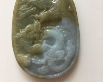 Chinese Jade Stone Dragon & Phoenix Pedant