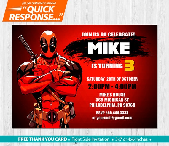 Deadpool Invitation PRINTABLE Deadpool Birthday Invitation