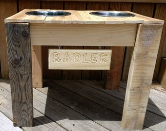 Raised Dog Bowl Feeder Wood Elevated Dog Bowl Feeder Dog Bowl Stand Stainless Food and Water Dog Bowls