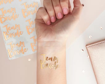 Team Bride Hen Party Bachelorette Party Rose Gold Temporary Tattoo, Wedding, Hen Party, Bachelorette Party Tattoo