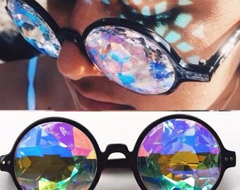 Black Kaleidoscope Glasses, Rave Sunglasses, Black Rave Glasses, Prism Glasses, Diffraction Glasses, Rave Goggles, Sunglasses Women, Round S