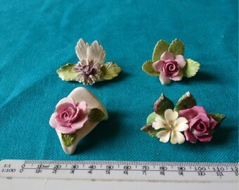 Set of 4 Assorted vintage Floral China Place Holders