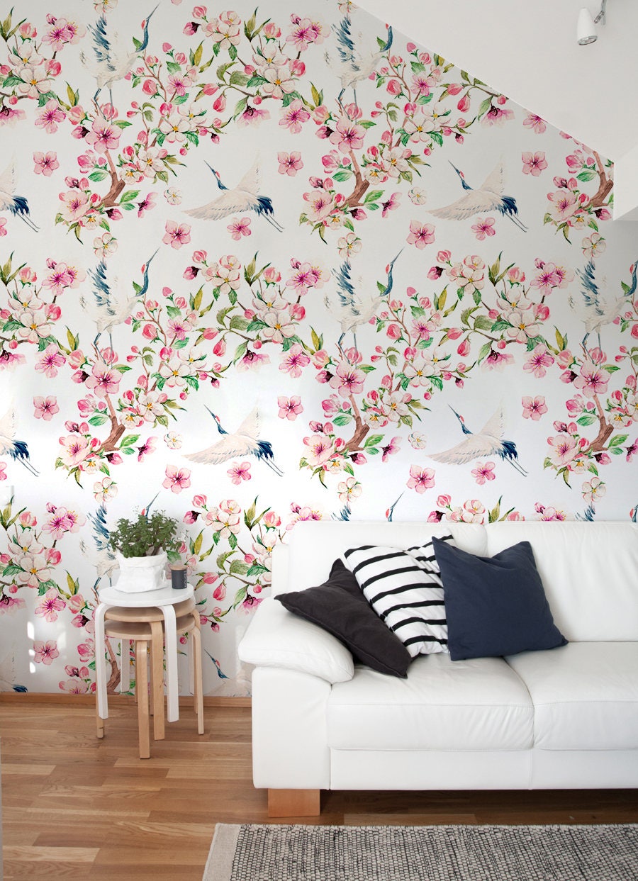  Chinoiserie Wallpaper Temporary Wallpaper Floral Wallpaper 