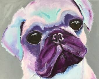 Pug print, pug gift, pug art, pug digital print, colourful pug print, cute pug print, 8x10 digital print.