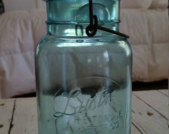 Vintage Blue Lustre Canning Jar W/ Glass Lid