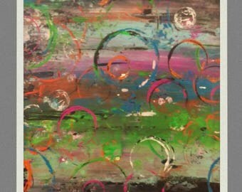 Modern art painting abstract 24 x 12 rainbow fluorescent/ art moderne peinture abstrait