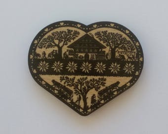 Magnet (magnet) poya, heart shaped wooden cut