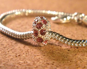 bead charms European-rhinestones-pink - plated - 11 x 6 mm BA-022