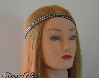 Grey headband, suede, double lace studded.