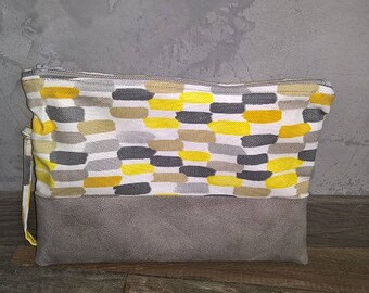 Elegant evening bag grey and yellow bi-material
