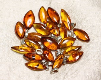 1pc - amber pendant natural Marquise 20-28mm - 8741140017887 Amande 925 sterling silver bail