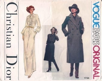 Vintage 1970s Vogue Paris Original Sewing Pattern - Christian Dior - Overcoat Trench and Shirt Dress Maxi