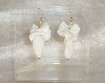 jewelry beads white taffeta berlingot wedding earrings