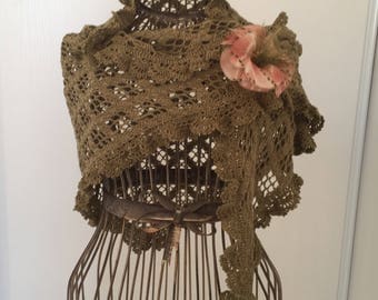 Tip/khaki shawl Mercerized cotton