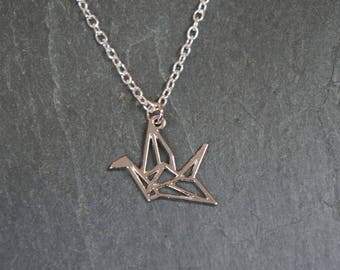 So origami - silver crane pendant necklace