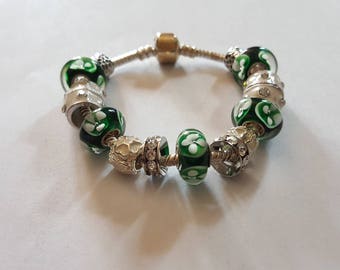Bracelet Mojito bead murano/green & white/silver/glass/unique/elegant/feminine/lampwork/gift/party/treasure/original/bright/Crystal/enamel /.