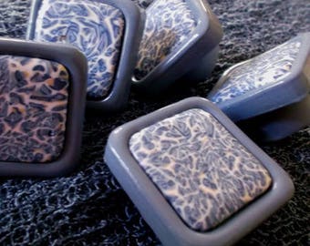 Buttons of furniture with polymer clay, very romantic style, in shades of blue and gray/blue
