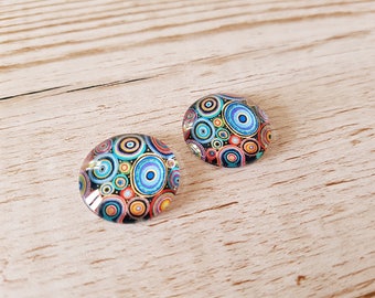Set of 2 illustrated round cabochon 20 mm