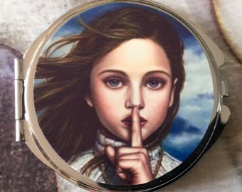 Compact Pocket mirror with two mirrors inside silver girl secrets