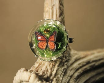 Ring adjustable Globe Butterfly"nature, spring, bucolic