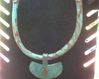 Turquoise and Brown torque necklace