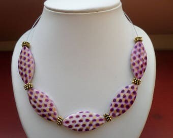 Pink and mauve necklace in pearls fantasy