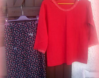 Floral skirt and matching Red Sweater