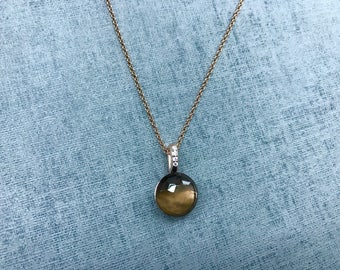 Cocoon 18ct Rose Gold Plated Vermeil on Sterling Silver Doublet Natural Smoky Topaz & Mother of Pearl Charm Necklace
