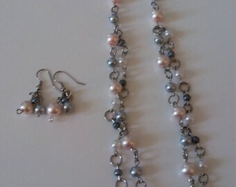 Necklace Pearl Pink and Gray