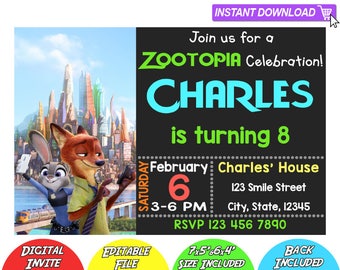 SALE 80% OFF: Zootopia Invitation, Zootopia Instant Download Invitation, Zootopia Invitations, Zootopia Birthday Invitation, Zootopia PDF