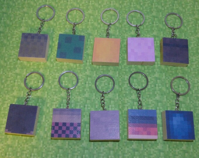wooden minecraft style keyring Dantdm stampy creeper and more