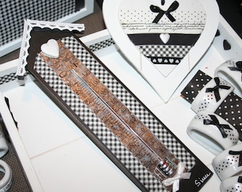 thermometer black gingham and lace heart home