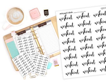 Quarter Sheets Workout Q103 / Planner Stickers / Erin Condren / Scripts Typography Text To Do Functional / Workout Fitness Diet Gym Health