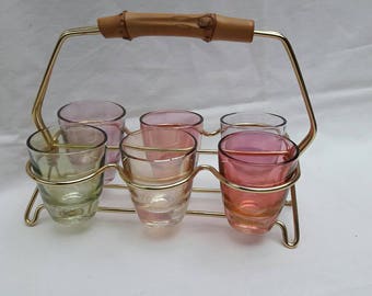 Shot glasses - set vintage - tray with 6 little brandy glasses - vintage 50 s