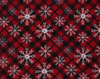 Holiday Snowflakes Red Plaid Dog Collar