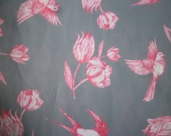 x 2 sheets of paper decopatch gray pattern flower/bird red/white 40 x 30 cm (649)