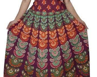 Boho Chic Feminine Flattery Handmade Block Print Sleeveless Sundress Cotton Festive Maxi Dress M/L