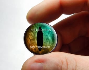 Glass Eyes - Steampunk Taxidermy Dragon Eyes 25mm 1 inch Copper / Green Cabochons - Pair or Single - You Choose Size