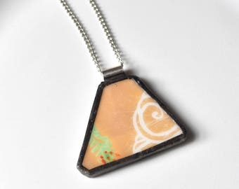 Broken China Jewelry Pendant - Orange and White