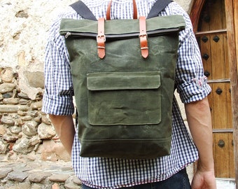 Waxed Canvas Backpack, Leather Canvas Backpack, Rucksack, Unisex Backpack, Waxed Canvas Bag