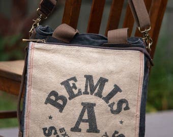 Bemis Two Bushel Bag - Book Tote W- OOAK Canvas & Leather Tote .. Selina Vaughan