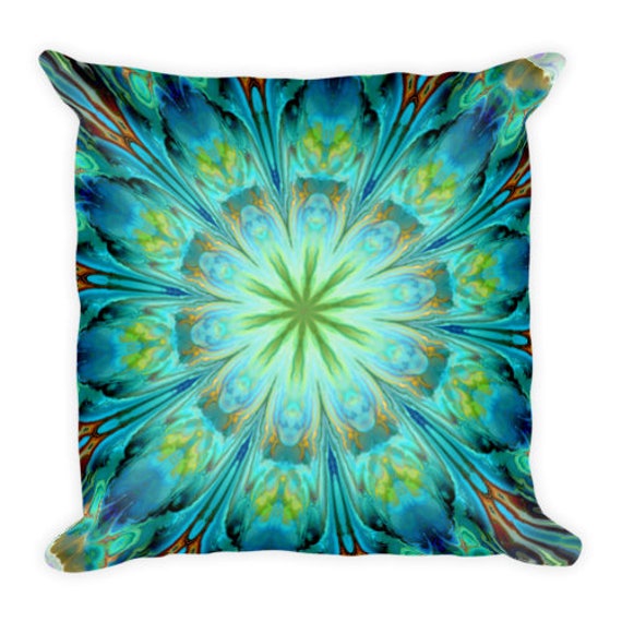 Mint Kaleidoscope Throw Decorative Designer Artist Created Pillow 18 inch Square with Zipper and Insert